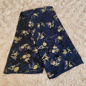 NWT Halston Navy Blue Biege Floral Scarf Sheer Lightweight 60" x 13" Rectangle